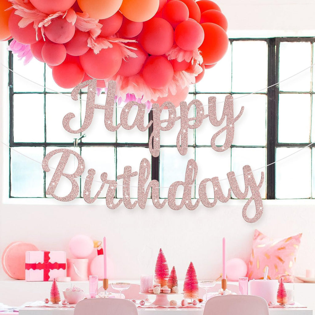 JHZMCRX Rose Gold Happy Birthday Banner with Glitter Letters | Party Backdrop Decor