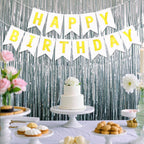 JHZMCRX White Happy Birthday Banner Sign – DIY Letter Banner with Golden Letters