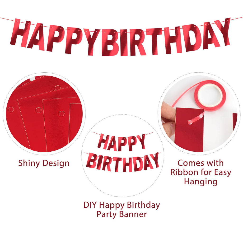 JHZMCRX Red Happy Birthday Banner Sign | Personalized DIY Birthday Garland