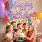 JHZMCRX Light Purple Glitter Happy Birthday Banner – DIY Letter Sign & Party Backdrop