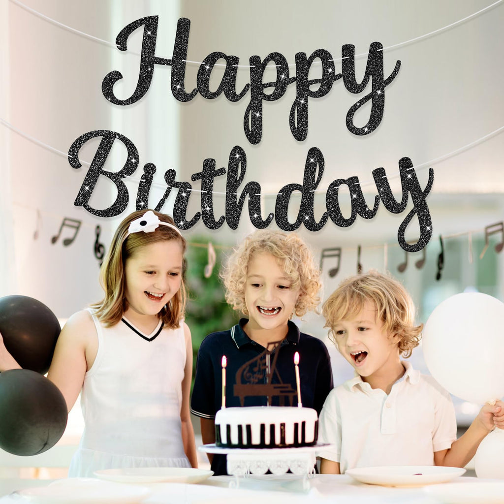 JHZMCRX Glitter Black Happy Birthday Banner – DIY Glitter Letter Garland for Parties