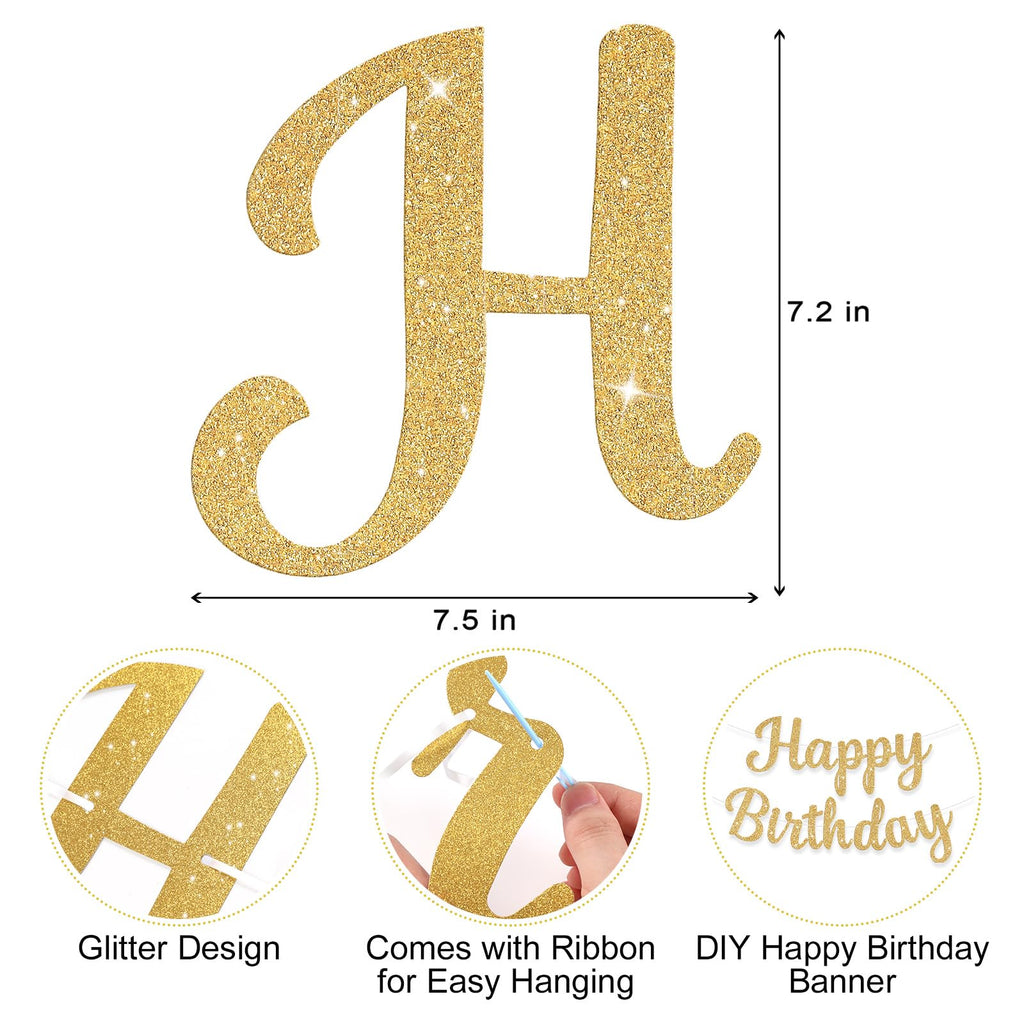 JHZMCRX Glitter Happy Birthday Banner Sign – Gold Party Backdrop & Wall Banner