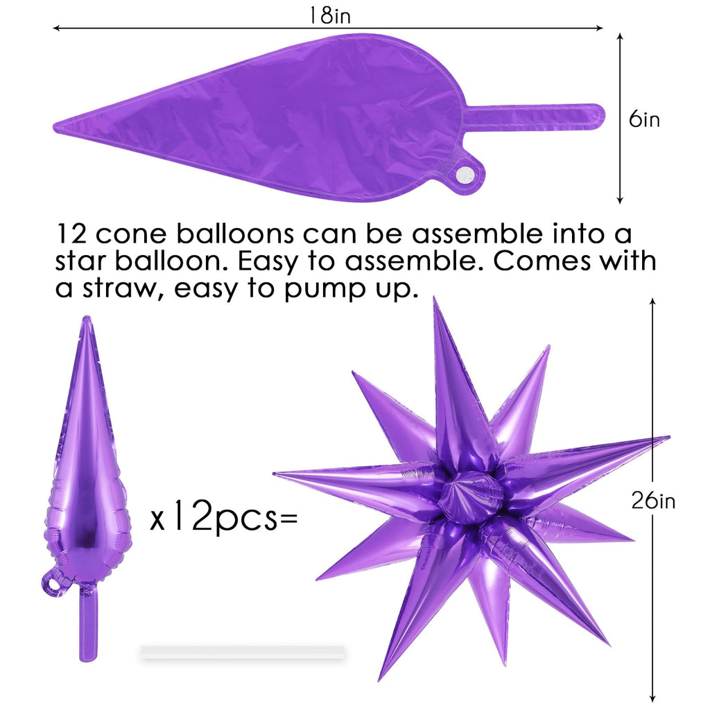 JHZMCRX 72 Pcs Purple Star Foil Balloons – Explosion Star Balloons for Star Arch & Backdrops