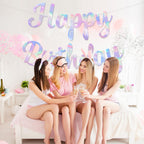 JHZMCRX Iridescent Happy Birthday Banner – Glitter Letter Garland for Parties (Multicolored)