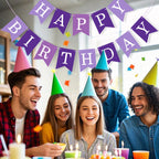 JHZMCRX Happy Birthday Banner Sign - Personalized DIY Letter Banner for Parties (Light Purple & Purple)