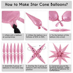 JHZMCRX 72 Pcs Pink Star Foil Balloons – 12-Point Cone Star Balloon Arch & Backdrops