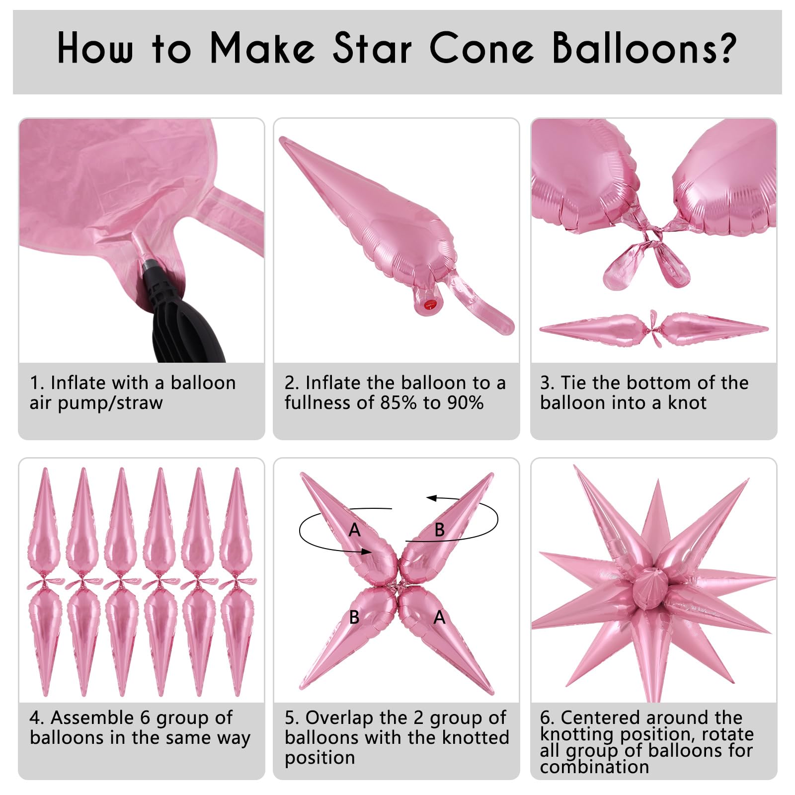 JHZMCRX 72 Pcs Pink Star Foil Balloons – 12-Point Cone Star Balloon Arch & Backdrops