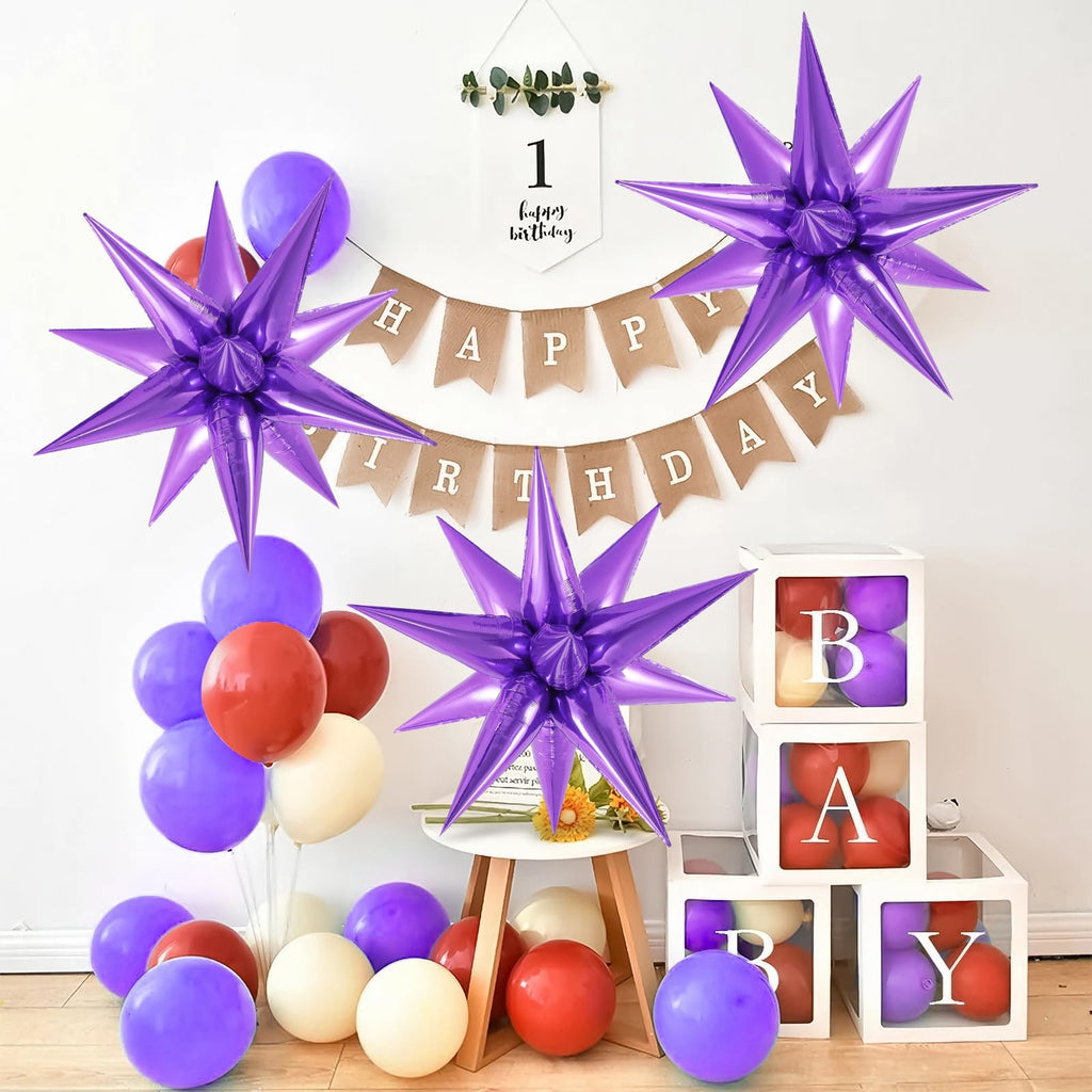 JHZMCRX 72 Pcs Purple Star Foil Balloons – Explosion Star Balloons for Star Arch & Backdrops