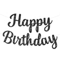 JHZMCRX Glitter Black Happy Birthday Banner – DIY Glitter Letter Garland for Parties