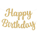 JHZMCRX Glitter Happy Birthday Banner Sign – Gold Party Backdrop & Wall Banner