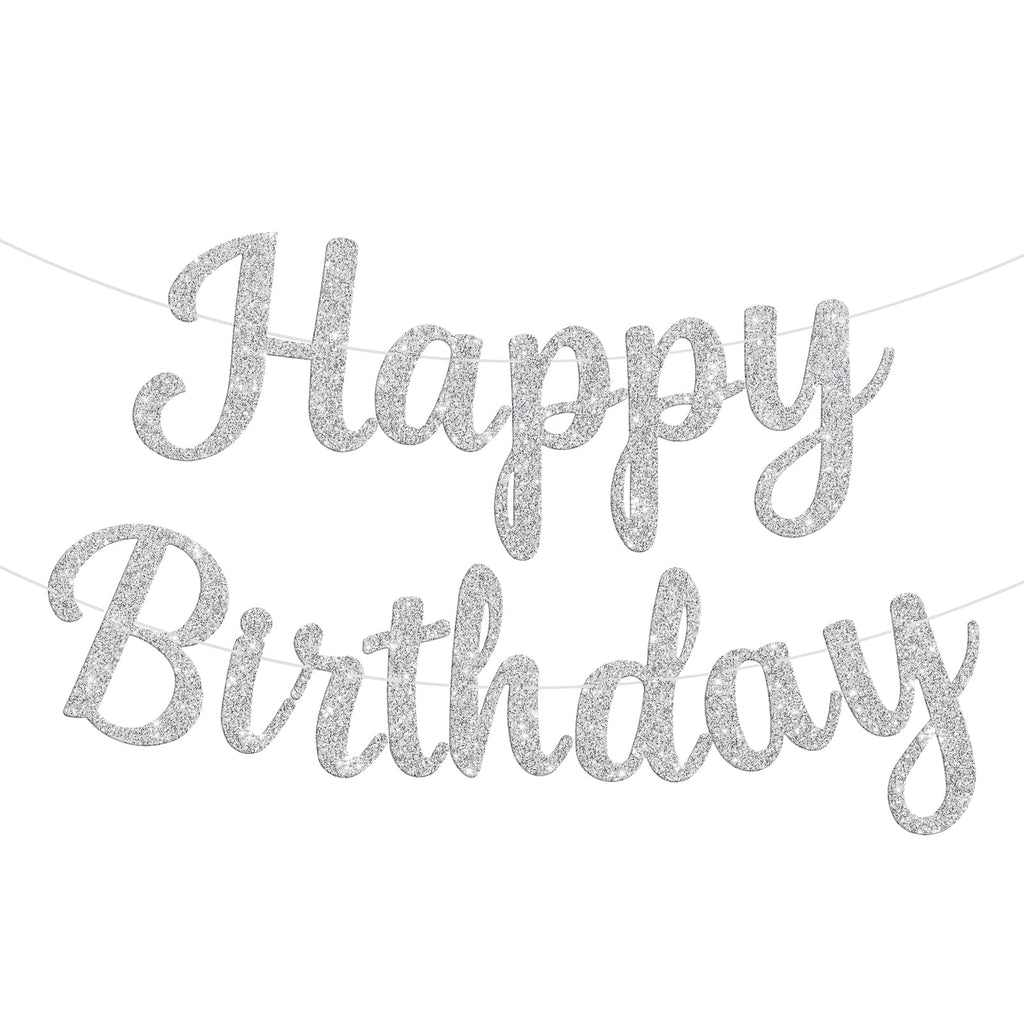 JHZMCRX Glitter Happy Birthday Banner Sign - DIY Silver Party Decor