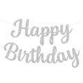 JHZMCRX Glitter Happy Birthday Banner Sign - DIY Silver Party Decor