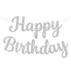 JHZMCRX Glitter Happy Birthday Banner Sign - DIY Silver Party Decor