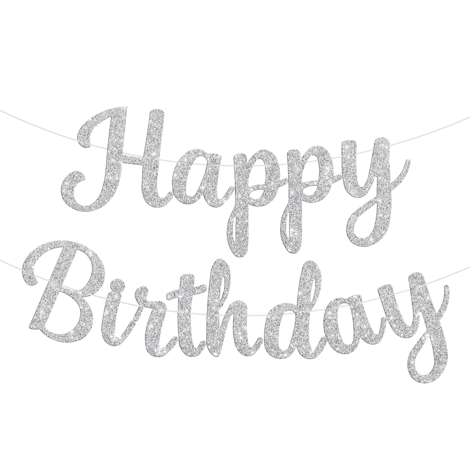 JHZMCRX Glitter Happy Birthday Banner Sign - DIY Silver Party Decor