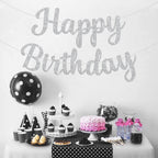 JHZMCRX Glitter Happy Birthday Banner Sign - DIY Silver Party Decor