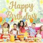 JHZMCRX Glitter Happy Birthday Banner Sign – Gold Party Backdrop & Wall Banner