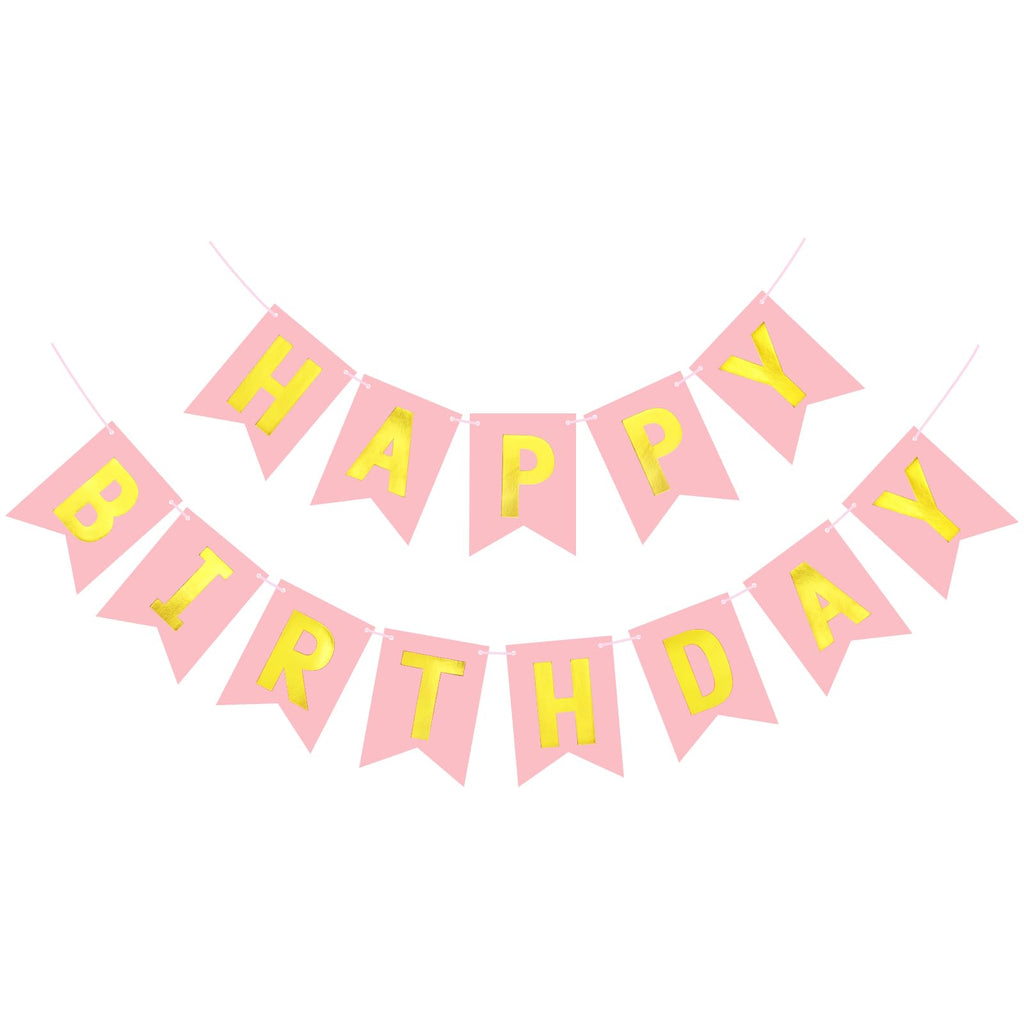 JHZMCRX Light Pink Happy Birthday Banner Sign – Personalized Name Banner with Golden Letters