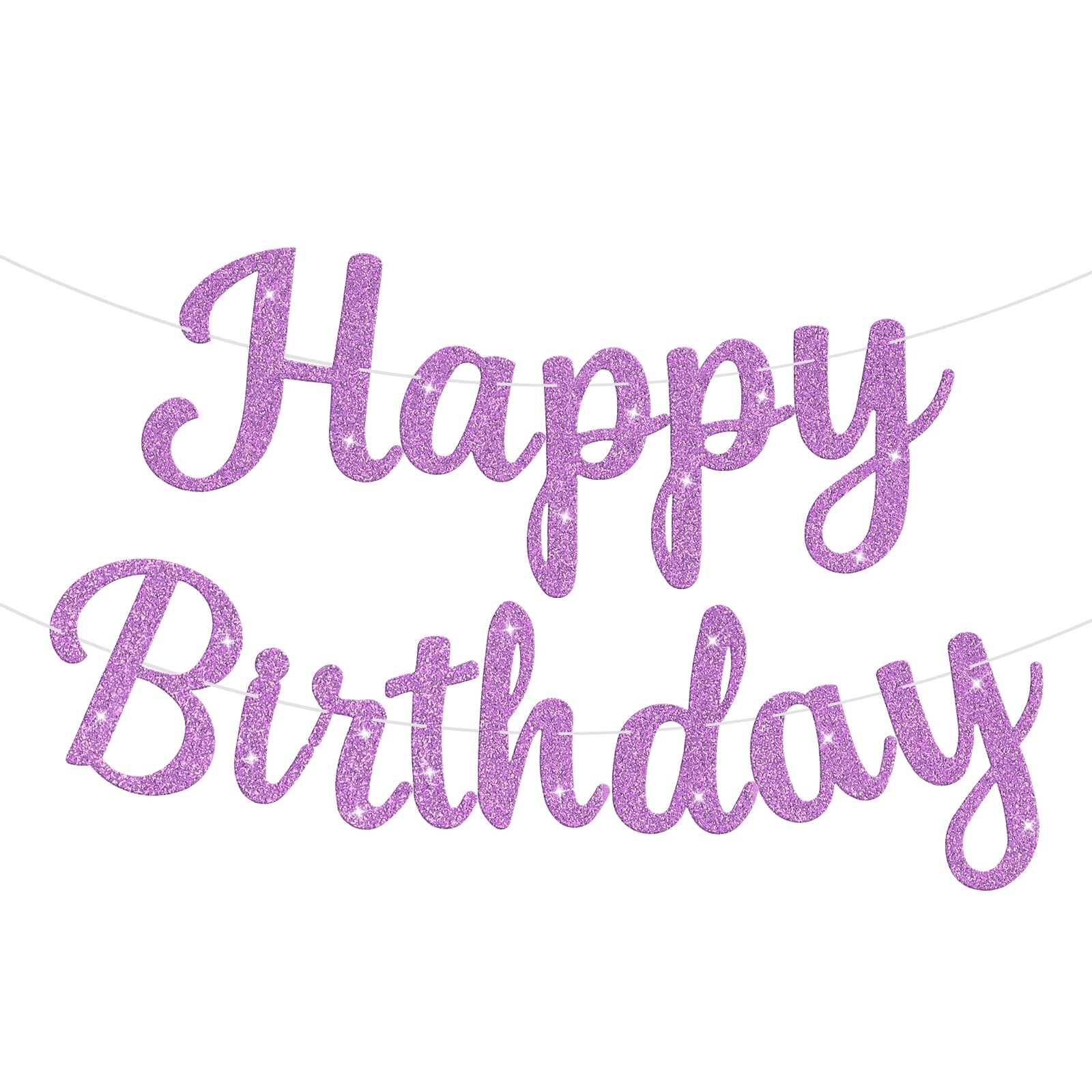 JHZMCRX Light Purple Glitter Happy Birthday Banner – DIY Letter Sign & Party Backdrop