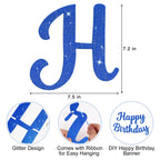 JHZMCRX Blue Glitter Happy Birthday Banner Sign – Birthday Garland & Backdrop for Parties