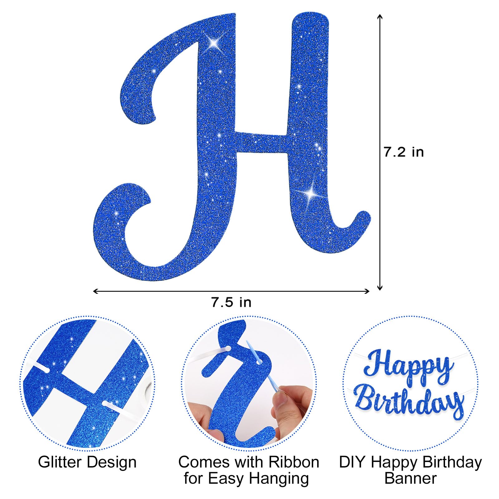 JHZMCRX Blue Glitter Happy Birthday Banner Sign – Birthday Garland & Backdrop for Parties