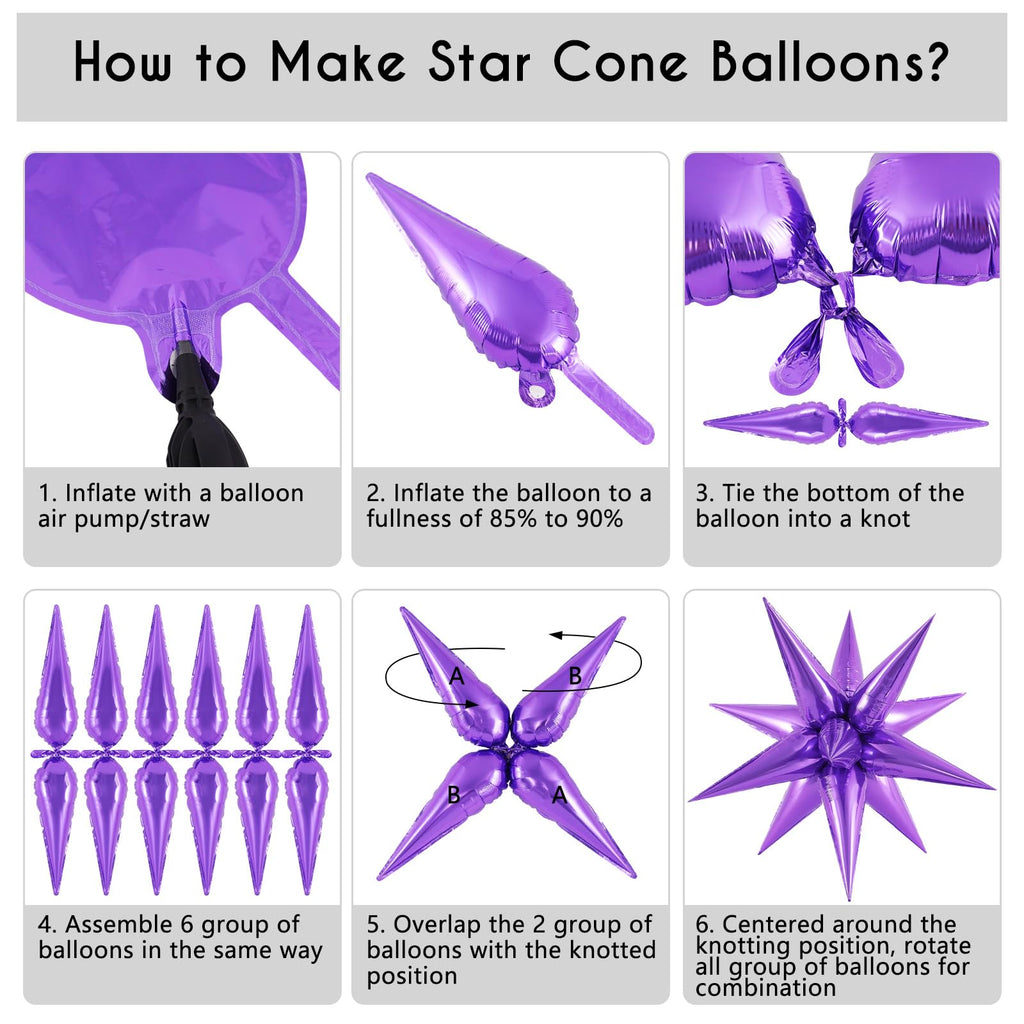 JHZMCRX 72 Pcs Purple Star Foil Balloons – Explosion Star Balloons for Star Arch & Backdrops