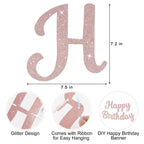 JHZMCRX Rose Gold Happy Birthday Banner with Glitter Letters | Party Backdrop Decor