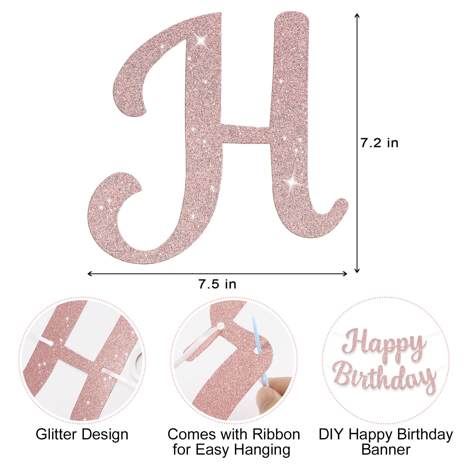 JHZMCRX Rose Gold Happy Birthday Banner with Glitter Letters | Party Backdrop Decor