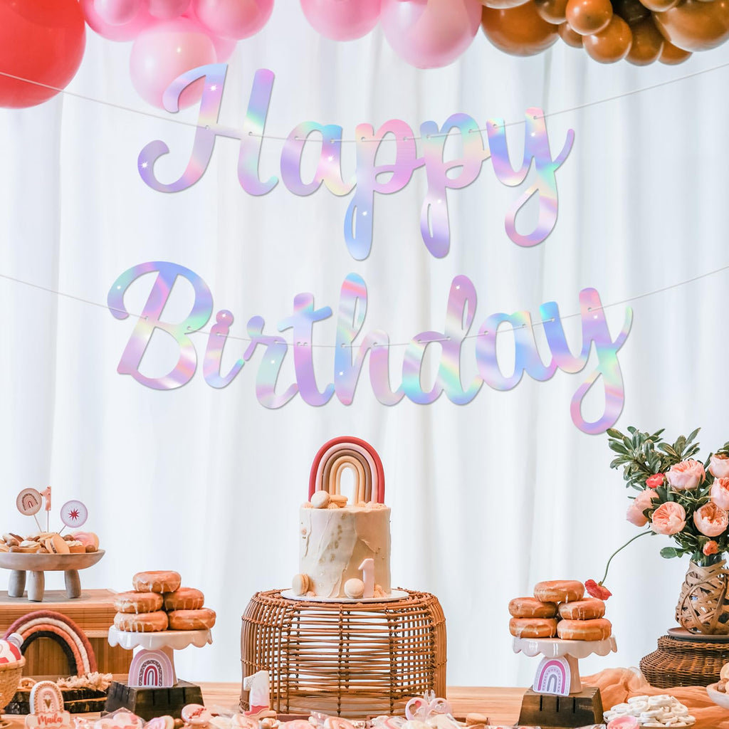 JHZMCRX Iridescent Happy Birthday Banner – Glitter Letter Garland for Parties (Multicolored)