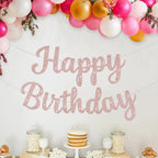 JHZMCRX Rose Gold Happy Birthday Banner with Glitter Letters | Party Backdrop Decor