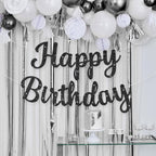 JHZMCRX Glitter Black Happy Birthday Banner – DIY Glitter Letter Garland for Parties