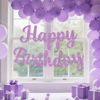 JHZMCRX Light Purple Glitter Happy Birthday Banner – DIY Letter Sign & Party Backdrop