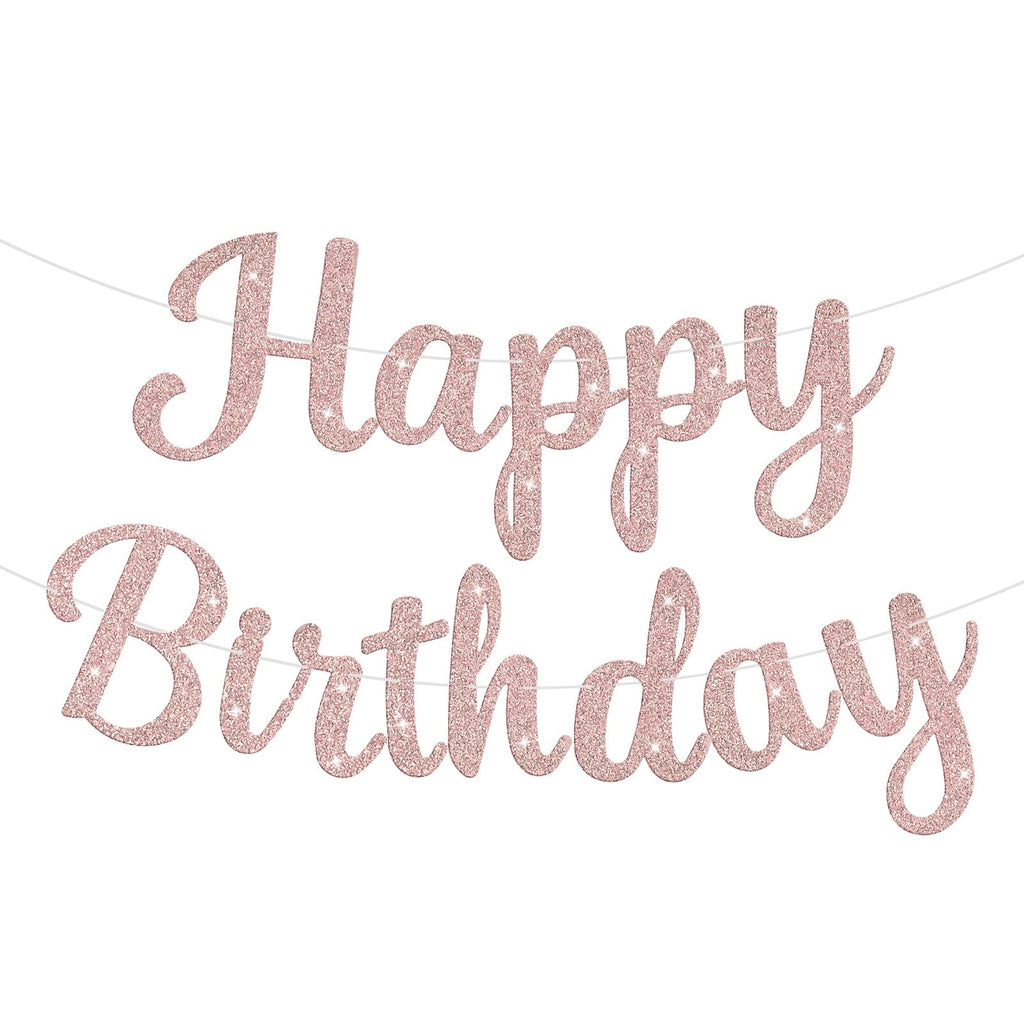 JHZMCRX Rose Gold Happy Birthday Banner with Glitter Letters | Party Backdrop Decor