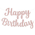 JHZMCRX Rose Gold Happy Birthday Banner with Glitter Letters | Party Backdrop Decor