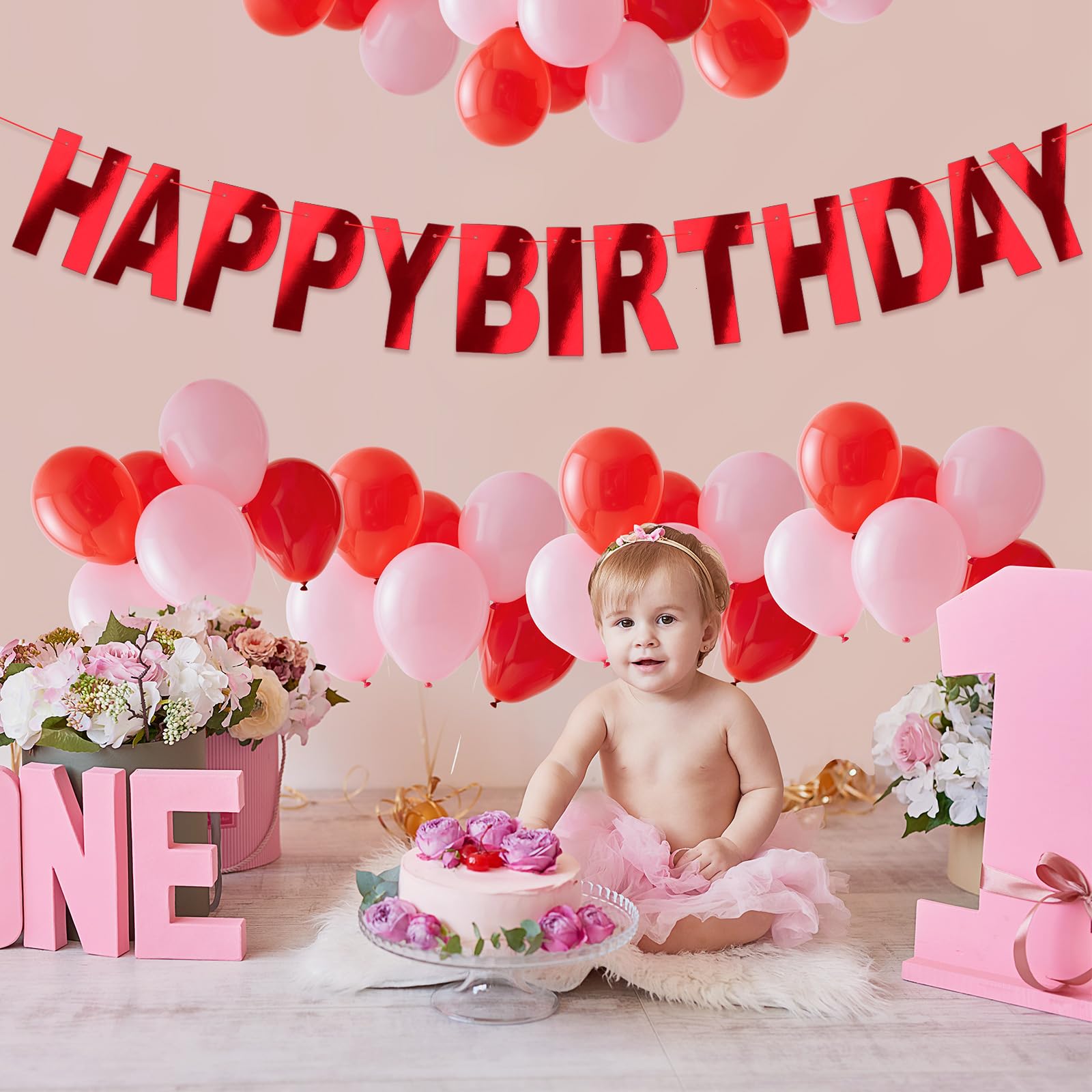 JHZMCRX Red Happy Birthday Banner Sign | Personalized DIY Birthday Garland