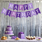 JHZMCRX Happy Birthday Banner Sign - Personalized DIY Letter Banner for Parties (Light Purple & Purple)