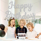 JHZMCRX Glitter Happy Birthday Banner Sign - DIY Silver Party Decor