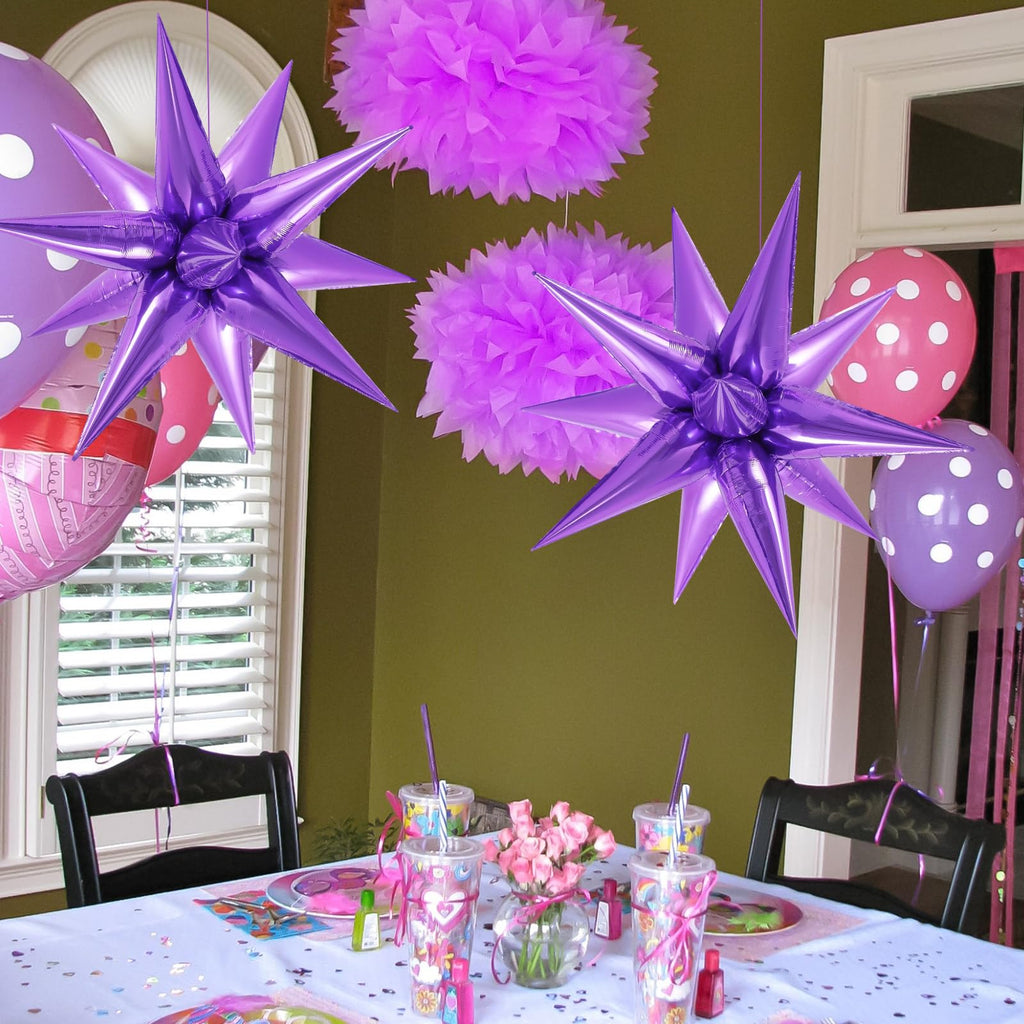 JHZMCRX 72 Pcs Purple Star Foil Balloons – Explosion Star Balloons for Star Arch & Backdrops