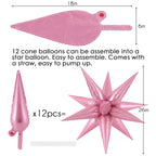 JHZMCRX 72 Pcs Pink Star Foil Balloons – 12-Point Cone Star Balloon Arch & Backdrops