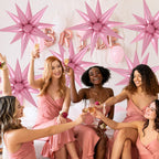 JHZMCRX 72 Pcs Pink Star Foil Balloons – 12-Point Cone Star Balloon Arch & Backdrops