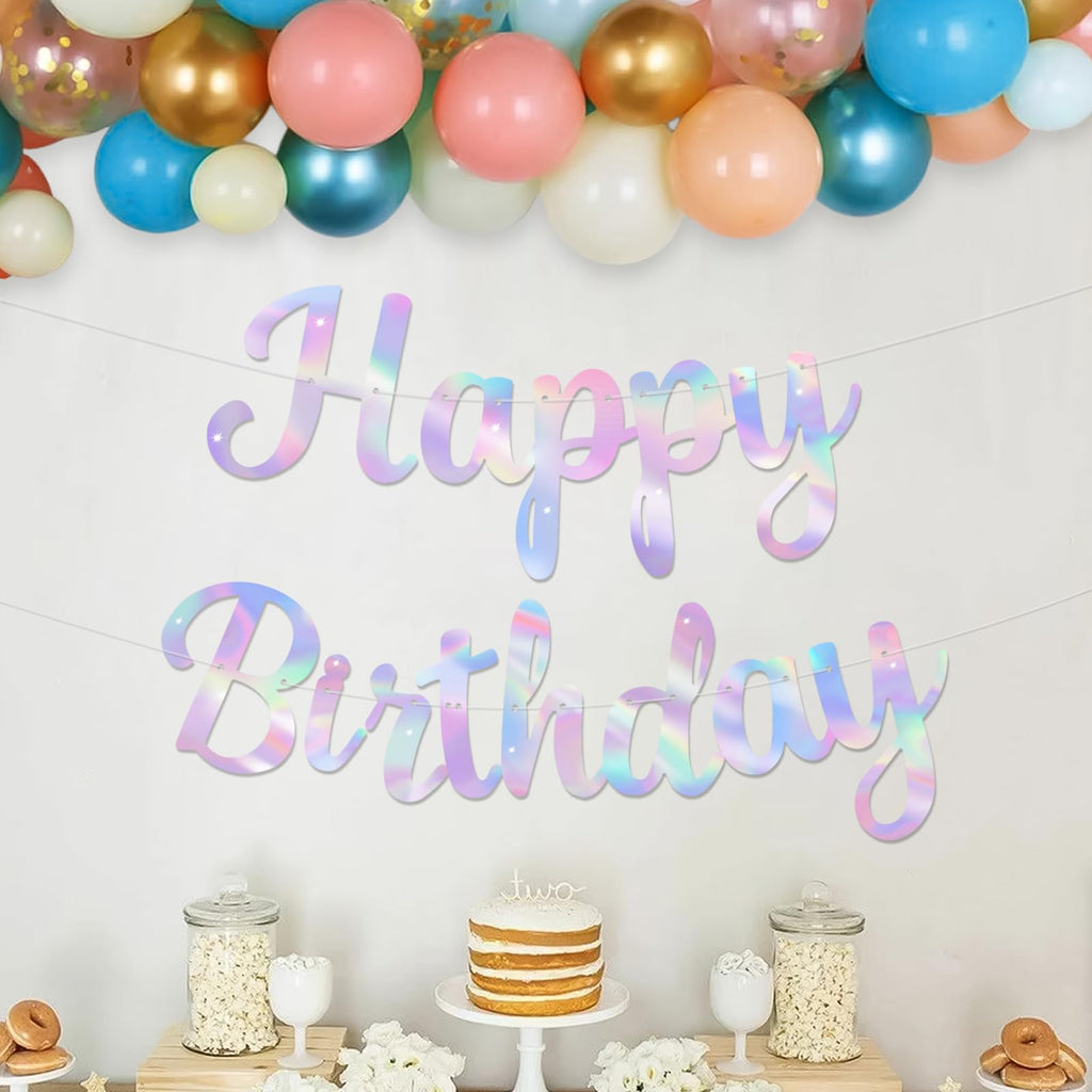 JHZMCRX Iridescent Happy Birthday Banner – Glitter Letter Garland for Parties (Multicolored)