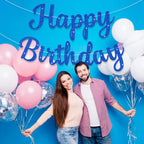 JHZMCRX Blue Glitter Happy Birthday Banner Sign – Birthday Garland & Backdrop for Parties