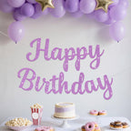 JHZMCRX Light Purple Glitter Happy Birthday Banner – DIY Letter Sign & Party Backdrop