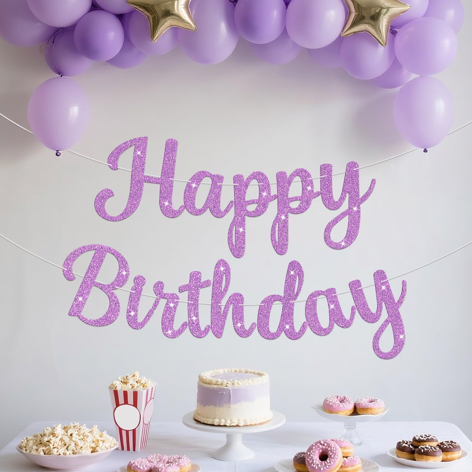 JHZMCRX Light Purple Glitter Happy Birthday Banner – DIY Letter Sign & Party Backdrop