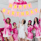 JHZMCRX Light Pink Happy Birthday Banner Sign – Personalized Name Banner with Golden Letters