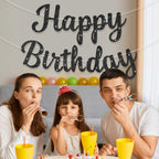 JHZMCRX Glitter Black Happy Birthday Banner – DIY Glitter Letter Garland for Parties
