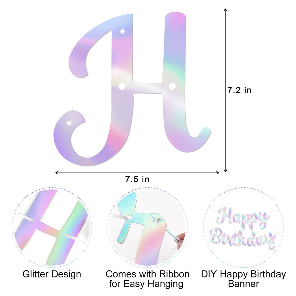 JHZMCRX Iridescent Happy Birthday Banner – Glitter Letter Garland for Parties (Multicolored)