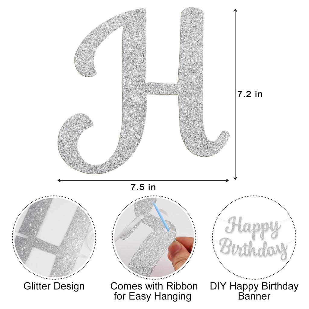 JHZMCRX Glitter Happy Birthday Banner Sign - DIY Silver Party Decor