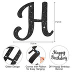 JHZMCRX Glitter Black Happy Birthday Banner – DIY Glitter Letter Garland for Parties