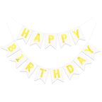 JHZMCRX White Happy Birthday Banner Sign – DIY Letter Banner with Golden Letters
