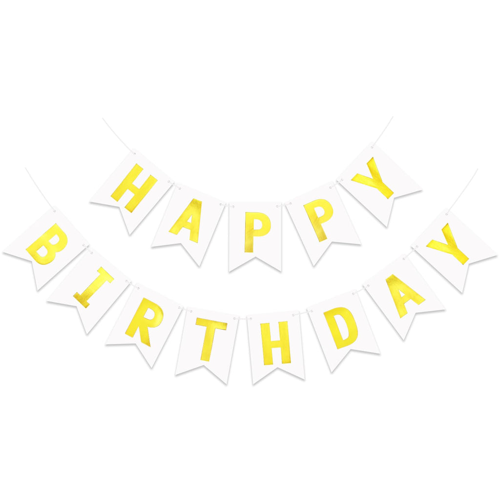 JHZMCRX White Happy Birthday Banner Sign – DIY Letter Banner with Golden Letters